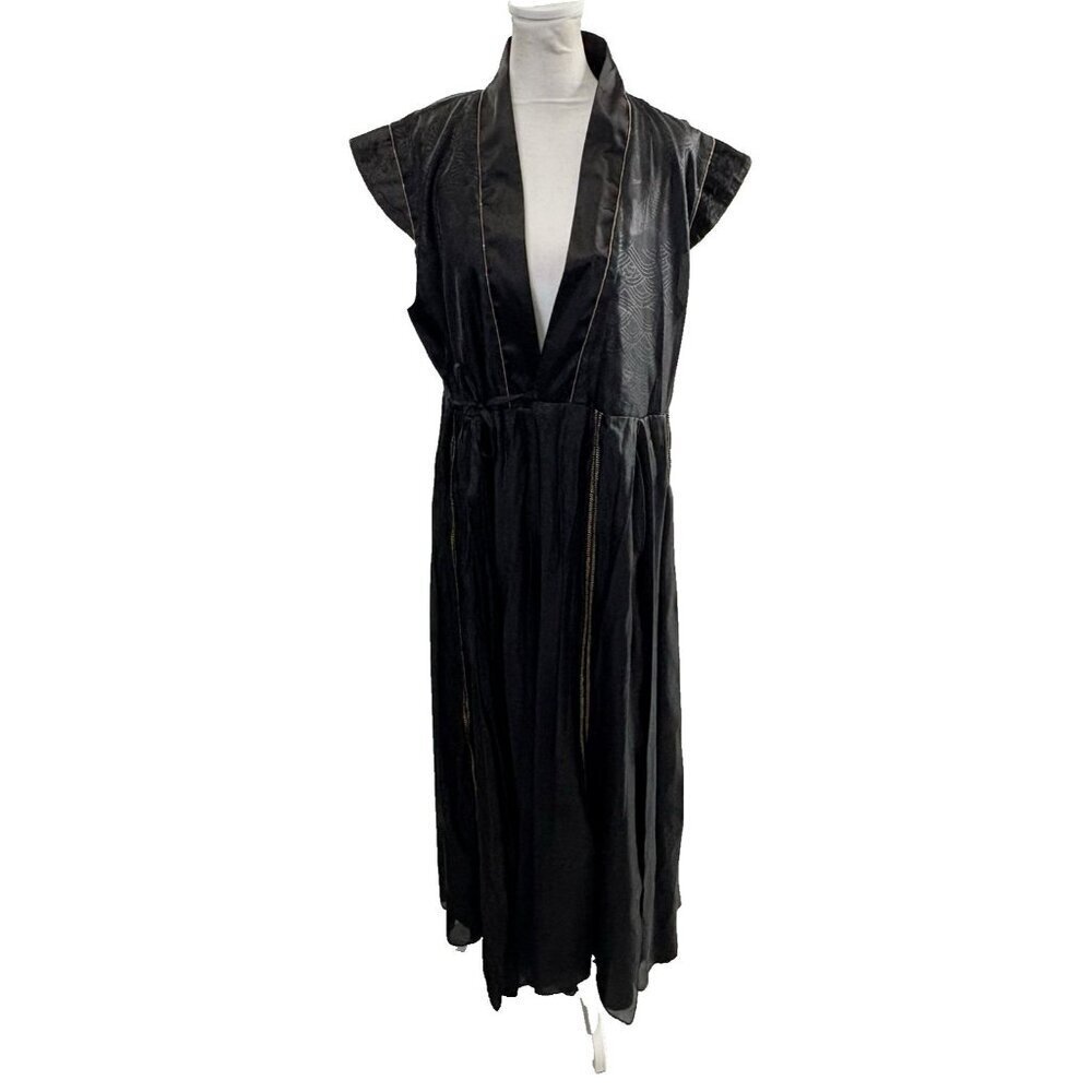 GOTH Women Dress Robe Size M/L Black Sleeveless Floral Flowy Chic Casual 6a-8